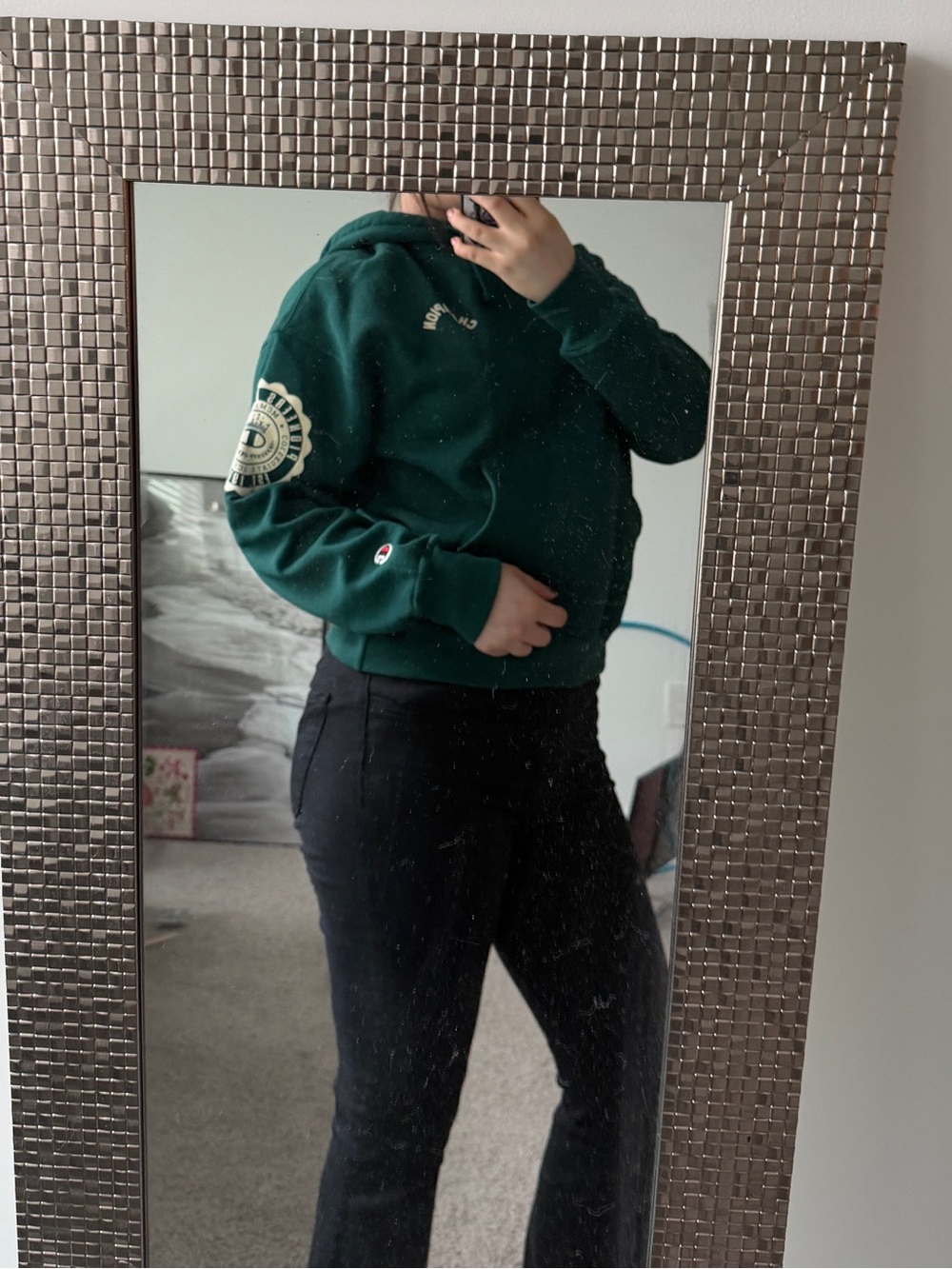 Champion Dark Green Hoodie with Sleeve Patch